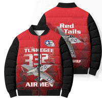 Tuskegee Red Tails Airmen Bomber Puffer Jacket P-51 Mustang 332nd Fighter Group - Black Red - Wonder Print Shop