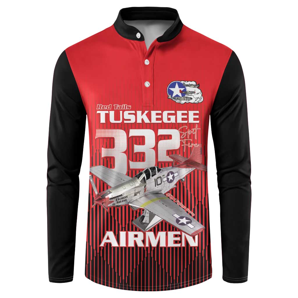 Tuskegee Red Tails Airmen Button Sweatshirt P-51 Mustang 332nd Fighter Group - Black Red - Wonder Print Shop