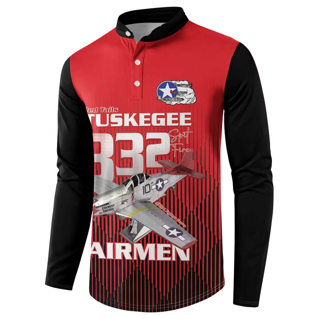 Tuskegee Red Tails Airmen Button Sweatshirt P-51 Mustang 332nd Fighter Group - Black Red - Wonder Print Shop