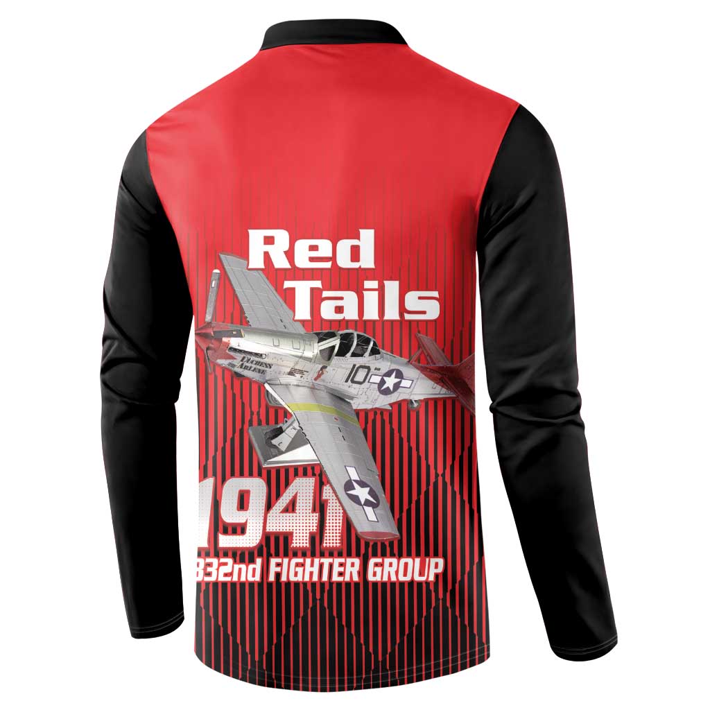 Tuskegee Red Tails Airmen Button Sweatshirt P-51 Mustang 332nd Fighter Group - Black Red - Wonder Print Shop