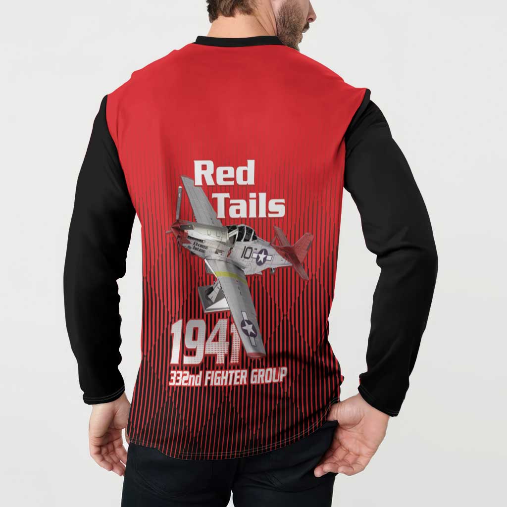 Tuskegee Red Tails Airmen Button Sweatshirt P-51 Mustang 332nd Fighter Group - Black Red - Wonder Print Shop