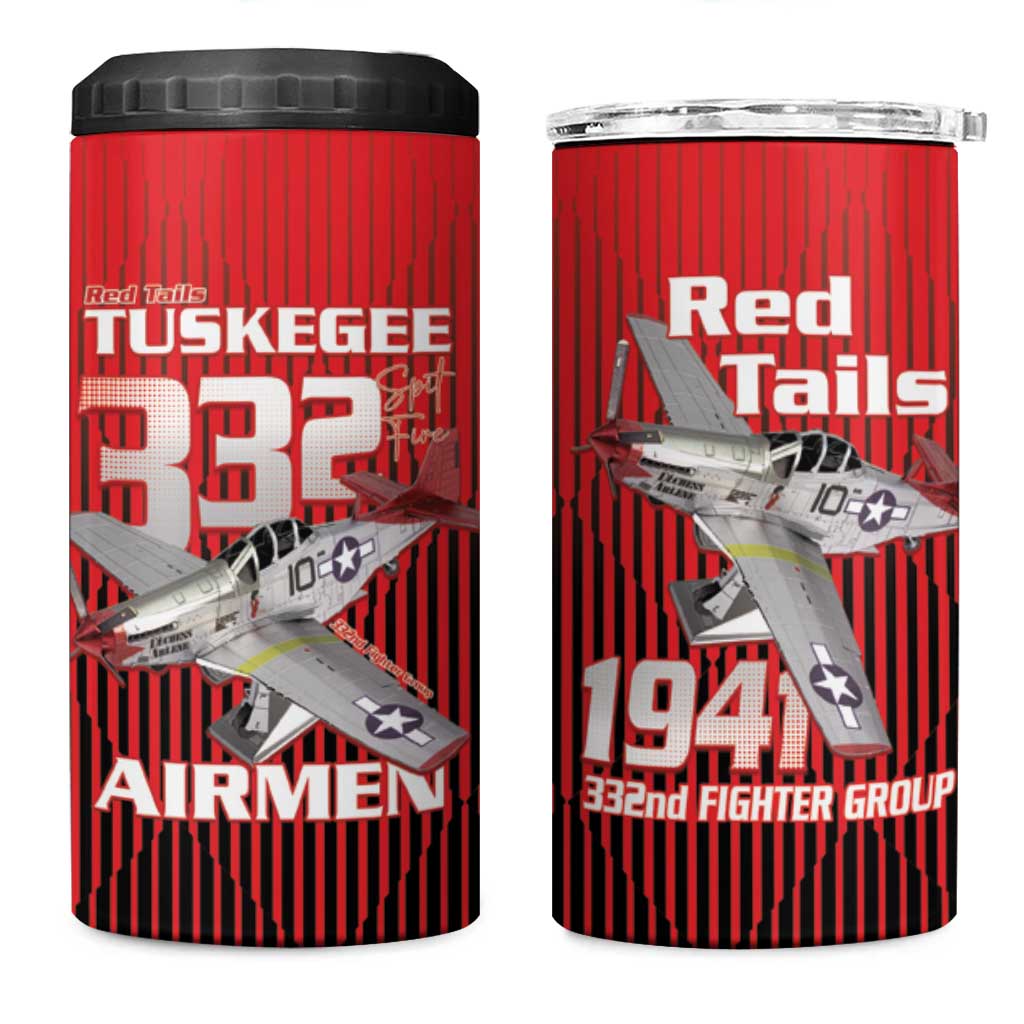 Tuskegee Red Tails Airmen 4 in 1 Can Cooler Tumbler P-51 Mustang 332nd Fighter Group - Black Red - Wonder Print Shop