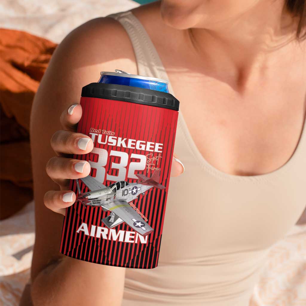 Tuskegee Red Tails Airmen 4 in 1 Can Cooler Tumbler P-51 Mustang 332nd Fighter Group - Black Red - Wonder Print Shop