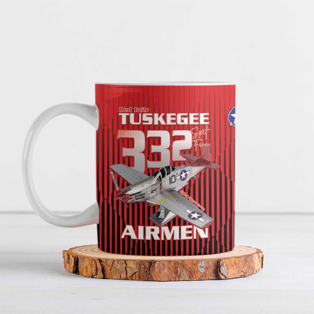 Tuskegee Red Tails Airmen Ceramic Mug P-51 Mustang 332nd Fighter Group - Black Red - Wonder Print Shop