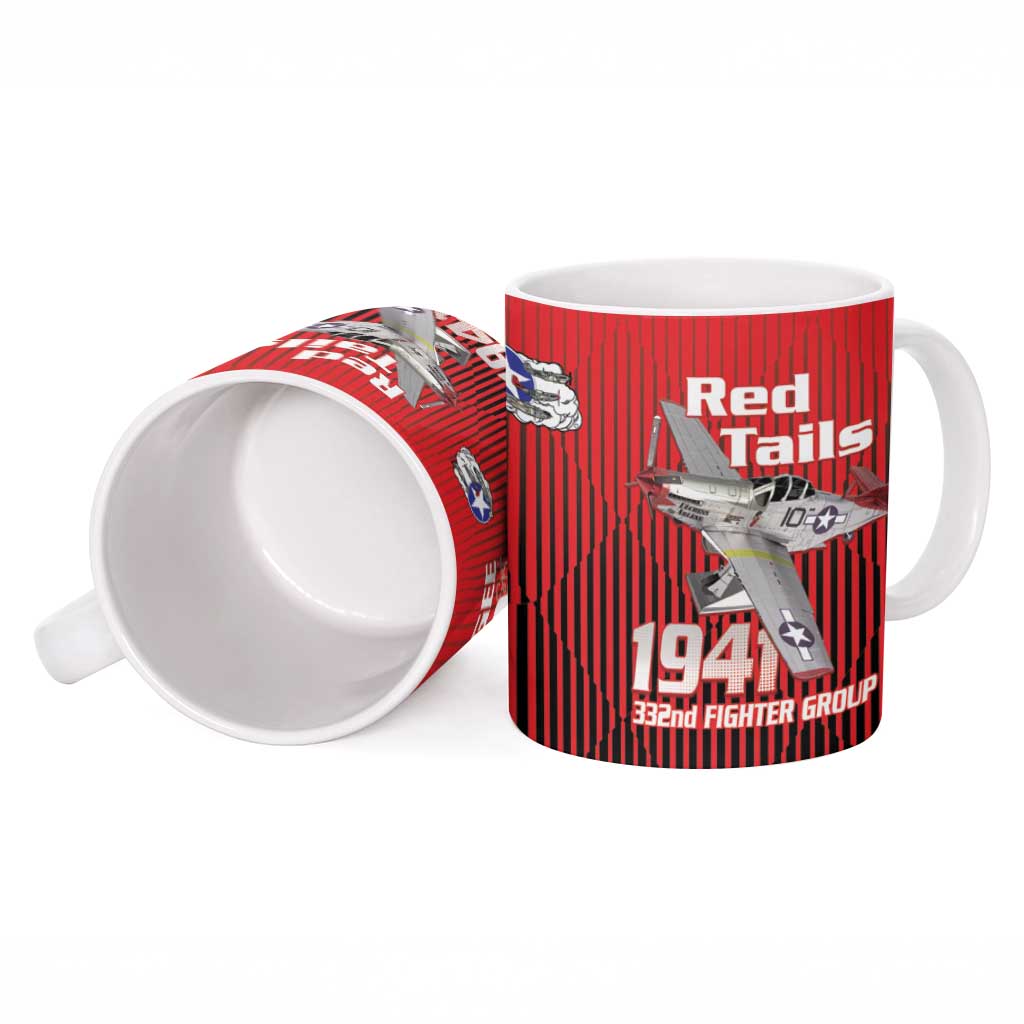 Tuskegee Red Tails Airmen Ceramic Mug P-51 Mustang 332nd Fighter Group - Black Red - Wonder Print Shop