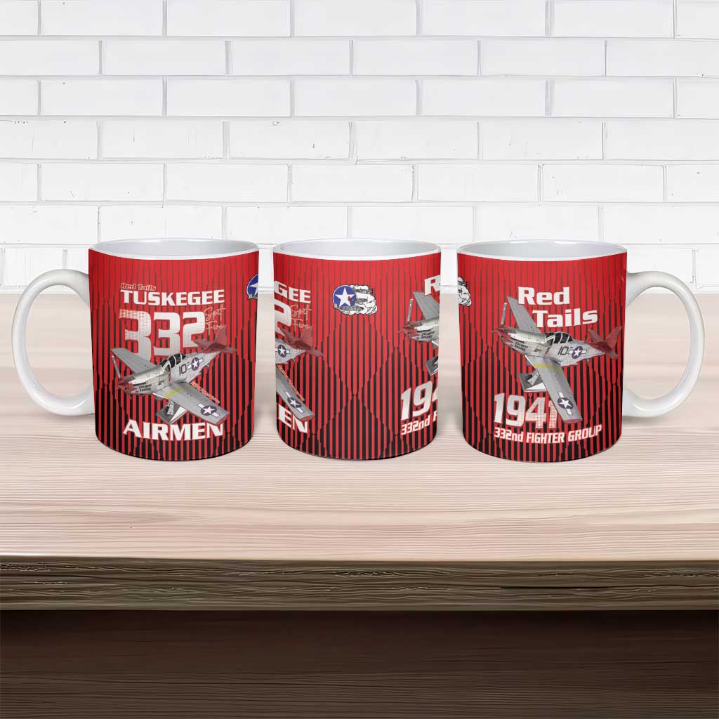 Tuskegee Red Tails Airmen Ceramic Mug P-51 Mustang 332nd Fighter Group - Black Red - Wonder Print Shop