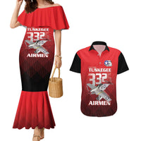 Tuskegee Red Tails Airmen Couples Matching Mermaid Dress and Hawaiian Shirt P-51 Mustang 332nd Fighter Group - Black Red - Wonder Print Shop