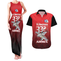 Tuskegee Red Tails Airmen Couples Matching Tank Maxi Dress and Hawaiian Shirt P-51 Mustang 332nd Fighter Group - Black Red - Wonder Print Shop