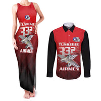 Tuskegee Red Tails Airmen Couples Matching Tank Maxi Dress and Long Sleeve Button Shirt P-51 Mustang 332nd Fighter Group - Black Red - Wonder Print Shop