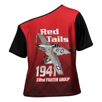 Tuskegee Red Tails Airmen Cross Shoulder Shirt P-51 Mustang 332nd Fighter Group - Black Red - Wonder Print Shop