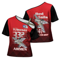 Tuskegee Red Tails Airmen Cross Shoulder Shirt P-51 Mustang 332nd Fighter Group - Black Red - Wonder Print Shop