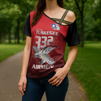Tuskegee Red Tails Airmen Cross Shoulder Shirt P-51 Mustang 332nd Fighter Group - Black Red - Wonder Print Shop