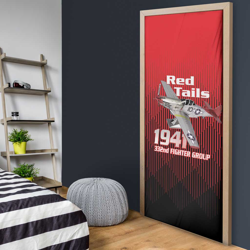 Tuskegee Red Tails Airmen Door Cover P-51 Mustang 332nd Fighter Group - Black Red - Wonder Print Shop