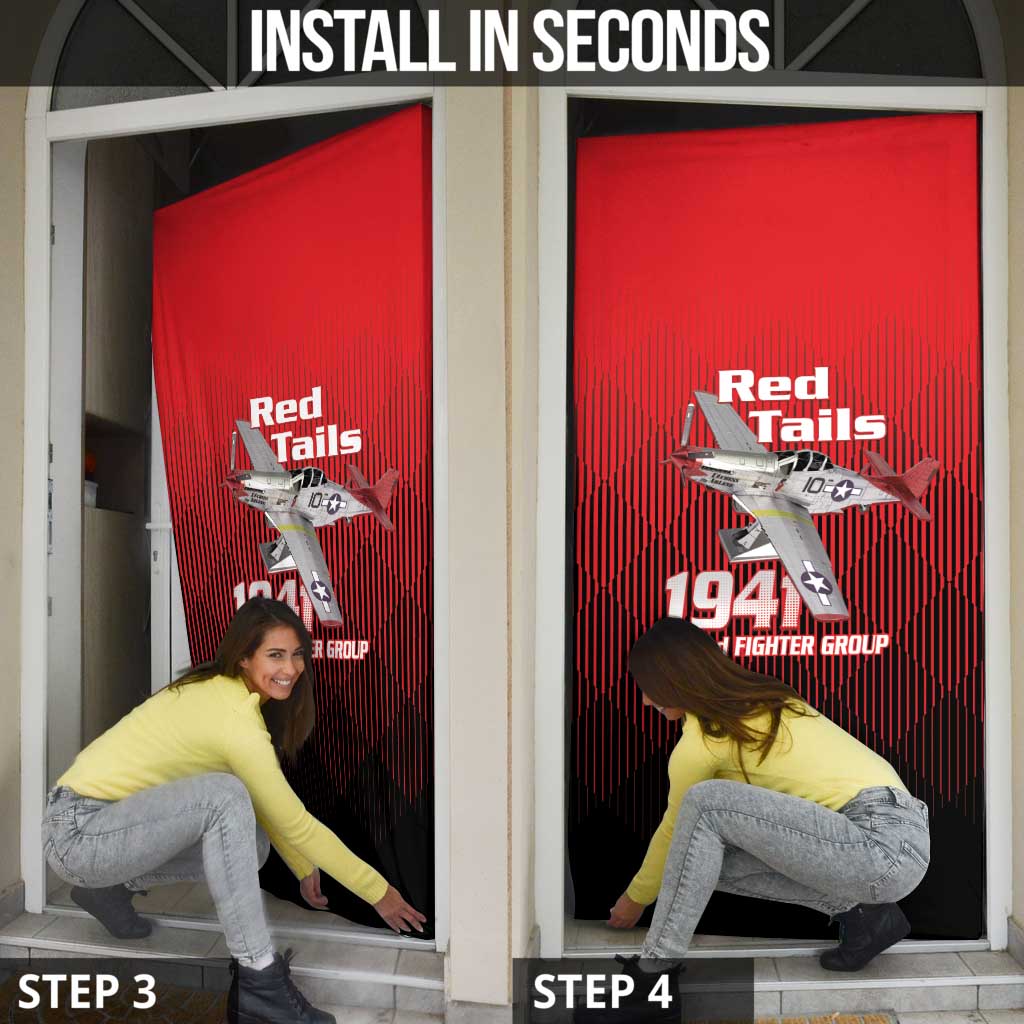 Tuskegee Red Tails Airmen Door Cover P-51 Mustang 332nd Fighter Group - Black Red - Wonder Print Shop
