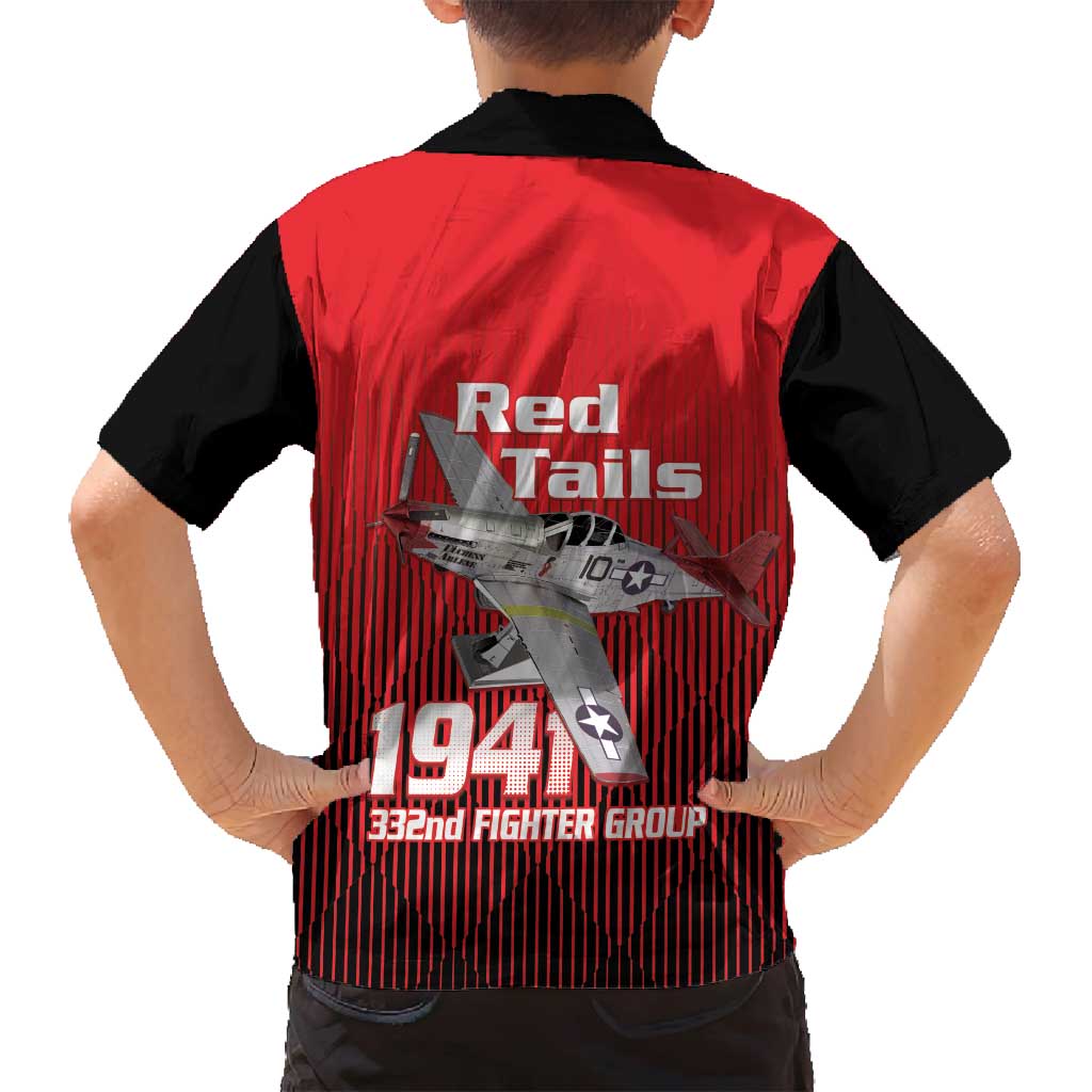 Tuskegee Red Tails Airmen Family Matching Long Sleeve Bodycon Dress and Hawaiian Shirt P-51 Mustang 332nd Fighter Group - Black Red - Wonder Print Shop