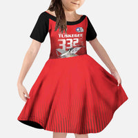 Tuskegee Red Tails Airmen Family Matching Off The Shoulder Long Sleeve Dress and Hawaiian Shirt P-51 Mustang 332nd Fighter Group - Black Red - Wonder Print Shop