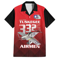 Tuskegee Red Tails Airmen Family Matching Off The Shoulder Long Sleeve Dress and Hawaiian Shirt P-51 Mustang 332nd Fighter Group - Black Red - Wonder Print Shop