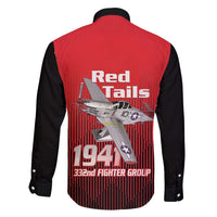 Tuskegee Red Tails Airmen Family Matching Off Shoulder Maxi Dress and Hawaiian Shirt P-51 Mustang 332nd Fighter Group - Black Red - Wonder Print Shop