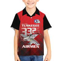 Tuskegee Red Tails Airmen Family Matching Off Shoulder Maxi Dress and Hawaiian Shirt P-51 Mustang 332nd Fighter Group - Black Red - Wonder Print Shop
