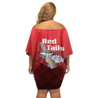 Tuskegee Red Tails Airmen Family Matching Off Shoulder Short Dress and Hawaiian Shirt P-51 Mustang 332nd Fighter Group - Black Red - Wonder Print Shop