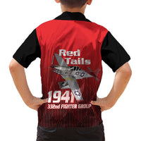 Tuskegee Red Tails Airmen Family Matching Puletasi and Hawaiian Shirt P-51 Mustang 332nd Fighter Group - Black Red - Wonder Print Shop