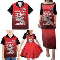 Tuskegee Red Tails Airmen Family Matching Puletasi and Hawaiian Shirt P-51 Mustang 332nd Fighter Group - Black Red - Wonder Print Shop