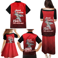 Tuskegee Red Tails Airmen Family Matching Puletasi and Hawaiian Shirt P-51 Mustang 332nd Fighter Group - Black Red - Wonder Print Shop