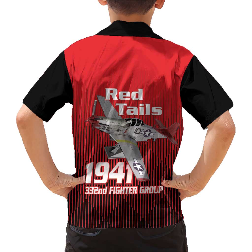 Tuskegee Red Tails Airmen Family Matching Short Sleeve Bodycon Dress and Hawaiian Shirt P-51 Mustang 332nd Fighter Group - Black Red - Wonder Print Shop