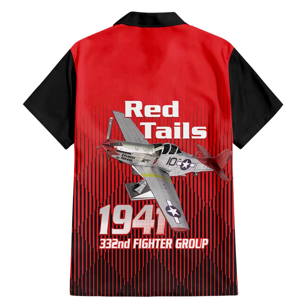 Tuskegee Red Tails Airmen Family Matching Short Sleeve Bodycon Dress and Hawaiian Shirt P-51 Mustang 332nd Fighter Group - Black Red - Wonder Print Shop