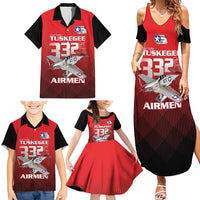 Tuskegee Red Tails Airmen Family Matching Summer Maxi Dress and Hawaiian Shirt P-51 Mustang 332nd Fighter Group - Black Red - Wonder Print Shop