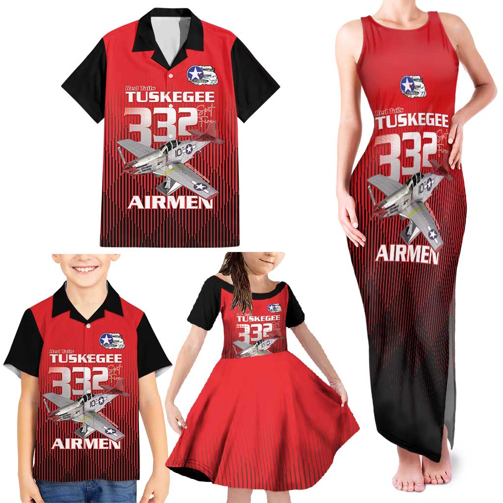 Tuskegee Red Tails Airmen Family Matching Tank Maxi Dress and Hawaiian Shirt P-51 Mustang 332nd Fighter Group - Black Red - Wonder Print Shop