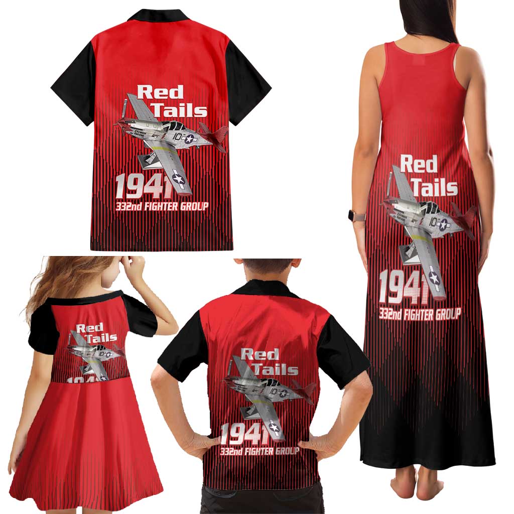 Tuskegee Red Tails Airmen Family Matching Tank Maxi Dress and Hawaiian Shirt P-51 Mustang 332nd Fighter Group - Black Red - Wonder Print Shop