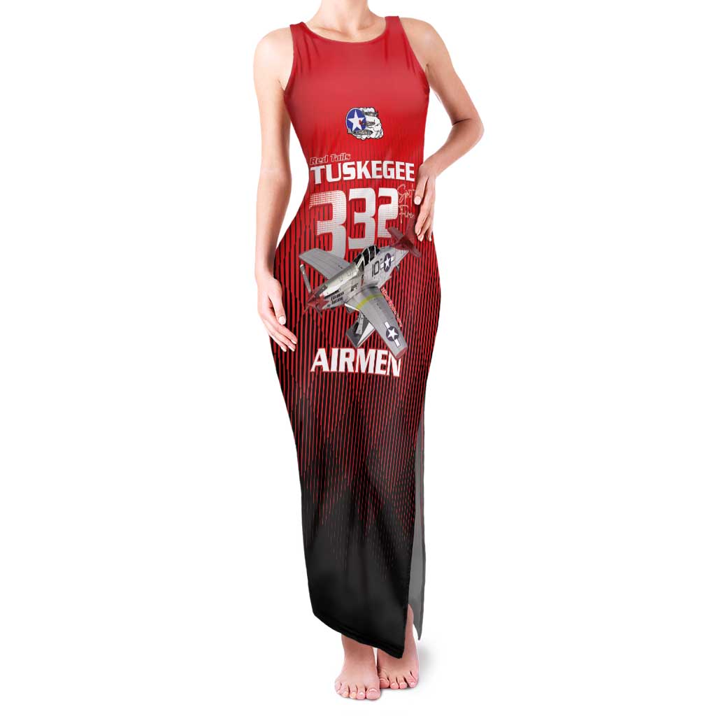 Tuskegee Red Tails Airmen Family Matching Tank Maxi Dress and Hawaiian Shirt P-51 Mustang 332nd Fighter Group - Black Red - Wonder Print Shop