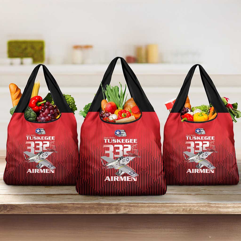 Tuskegee Red Tails Airmen Grocery Bag P-51 Mustang 332nd Fighter Group - Black Red - Wonder Print Shop
