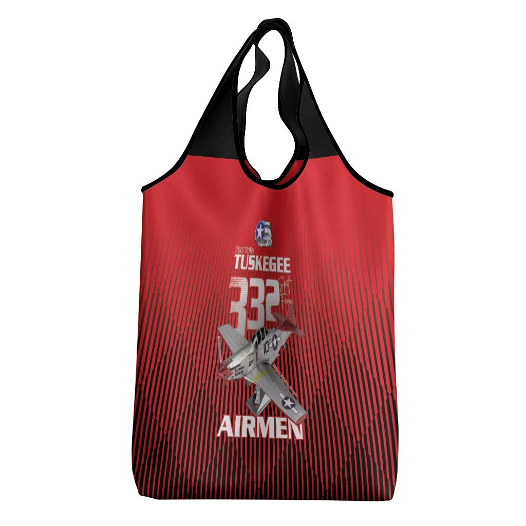 Tuskegee Red Tails Airmen Grocery Bag P-51 Mustang 332nd Fighter Group - Black Red - Wonder Print Shop