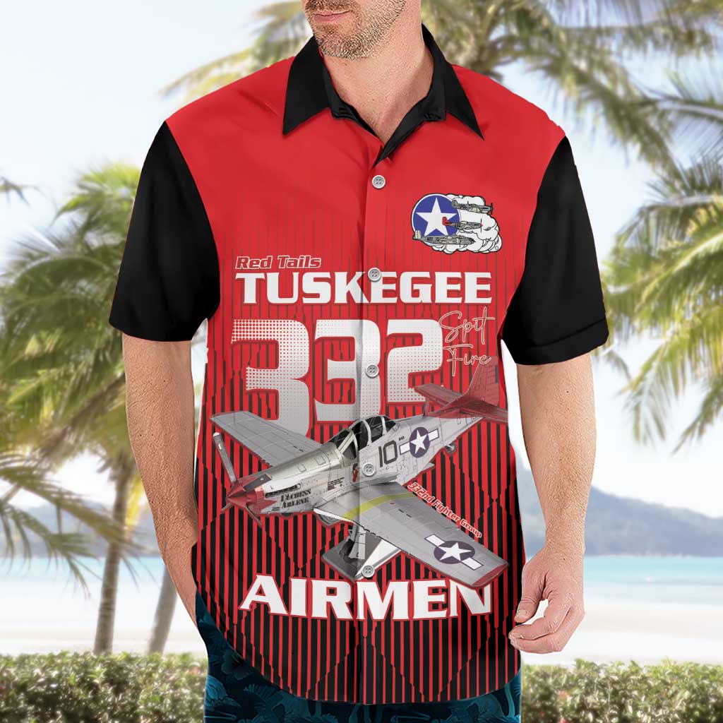Tuskegee Red Tails Airmen Hawaiian Shirt P-51 Mustang 332nd Fighter Group - Black Red - Wonder Print Shop