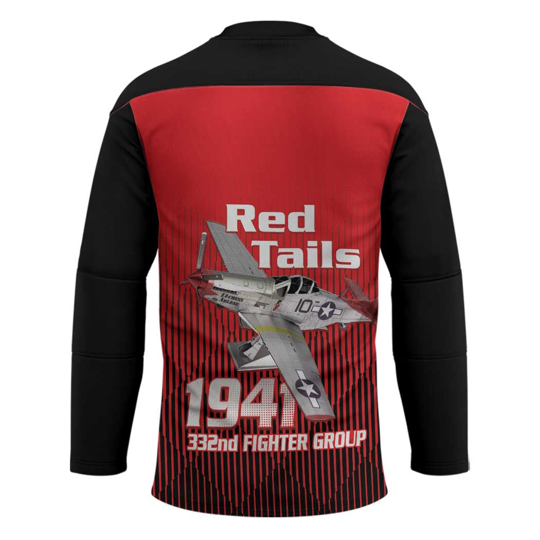 Tuskegee Red Tails Airmen Hockey Jersey P-51 Mustang 332nd Fighter Group - Black Red - Wonder Print Shop