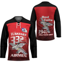 Tuskegee Red Tails Airmen Hockey Jersey P-51 Mustang 332nd Fighter Group - Black Red - Wonder Print Shop