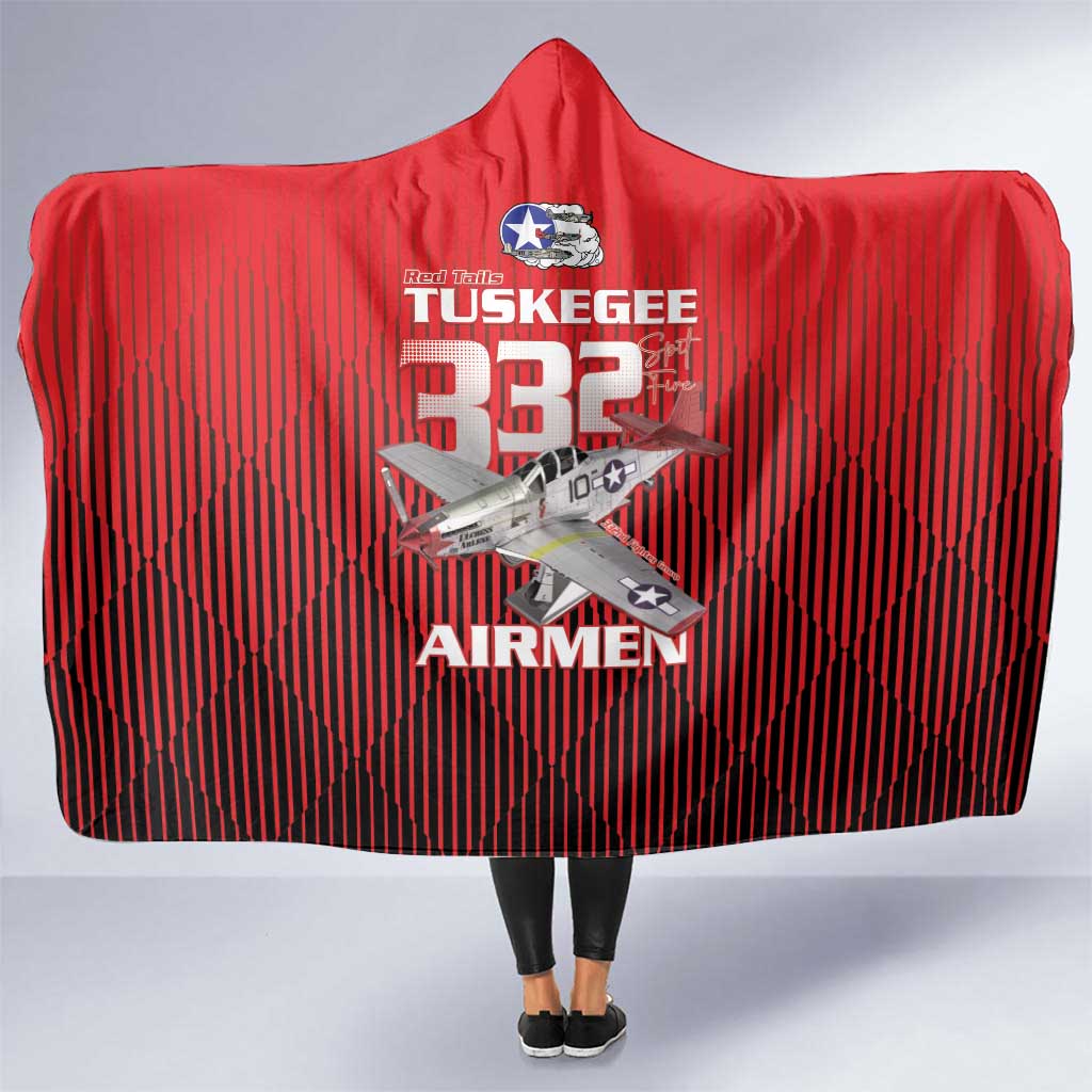 Tuskegee Red Tails Airmen Hooded Blanket P-51 Mustang 332nd Fighter Group - Black Red - Wonder Print Shop