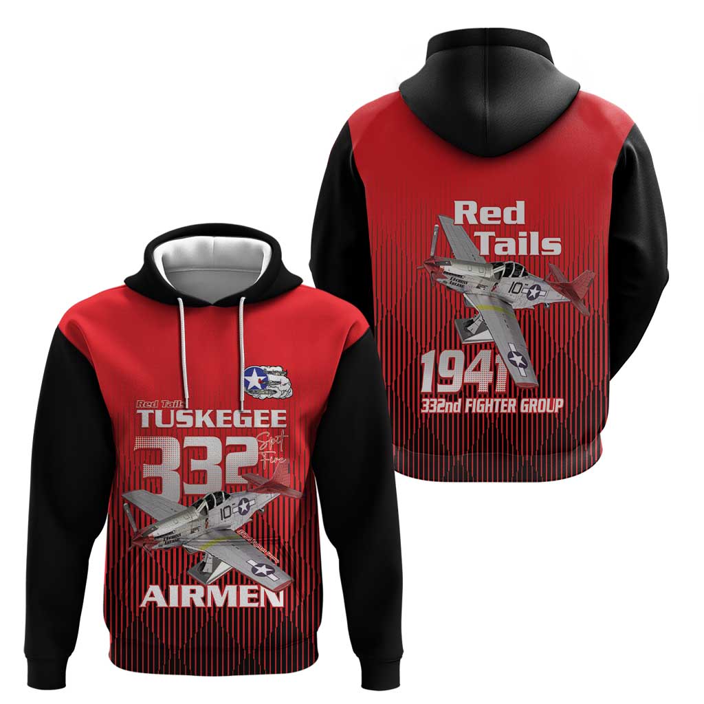 Tuskegee Red Tails Airmen Hoodie P-51 Mustang 332nd Fighter Group - Black Red - Wonder Print Shop