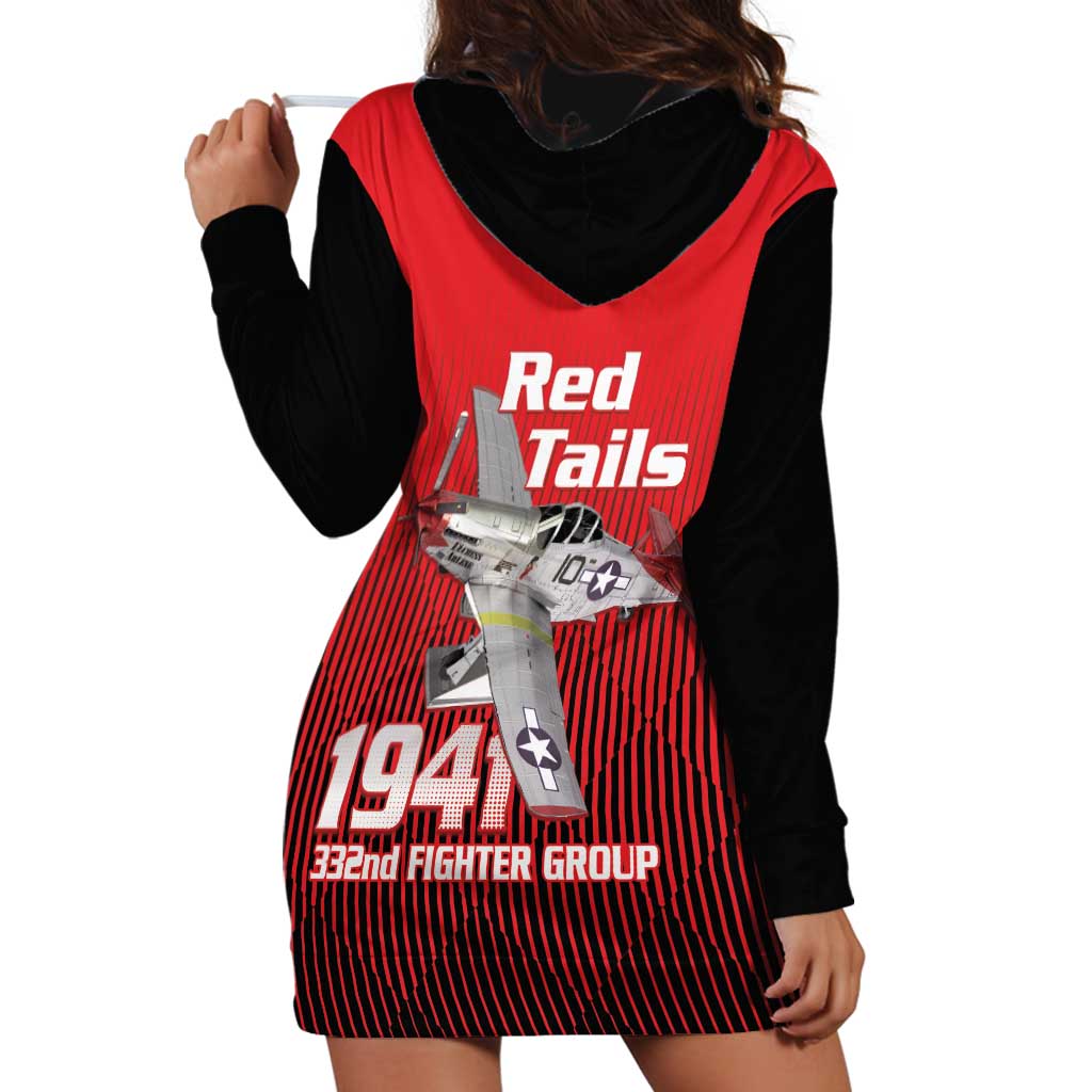 Tuskegee Red Tails Airmen Hoodie Dress P-51 Mustang 332nd Fighter Group - Black Red - Wonder Print Shop