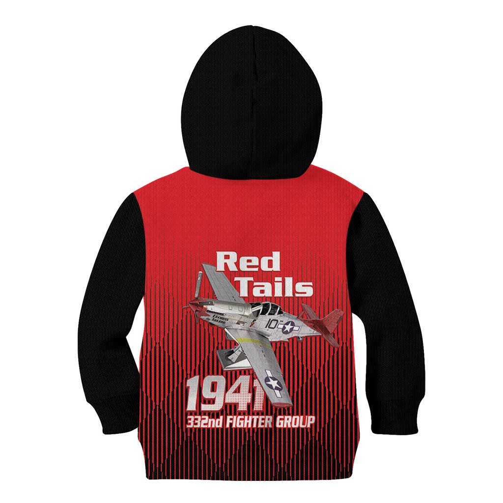 Tuskegee Red Tails Airmen Kid Hoodie P-51 Mustang 332nd Fighter Group - Black Red - Wonder Print Shop