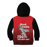 Tuskegee Red Tails Airmen Kid Hoodie P-51 Mustang 332nd Fighter Group - Black Red - Wonder Print Shop