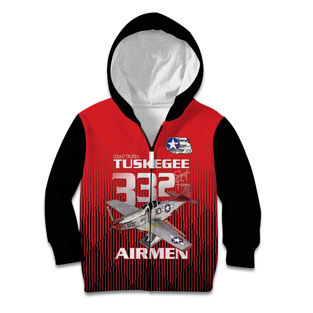 Tuskegee Red Tails Airmen Kid Hoodie P-51 Mustang 332nd Fighter Group - Black Red - Wonder Print Shop