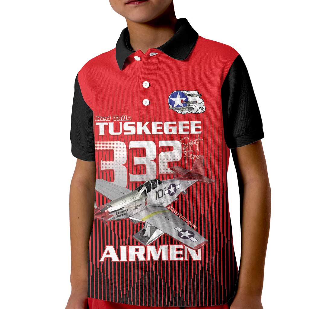 Tuskegee Red Tails Airmen Kid Polo Shirt P-51 Mustang 332nd Fighter Group - Black Red - Wonder Print Shop