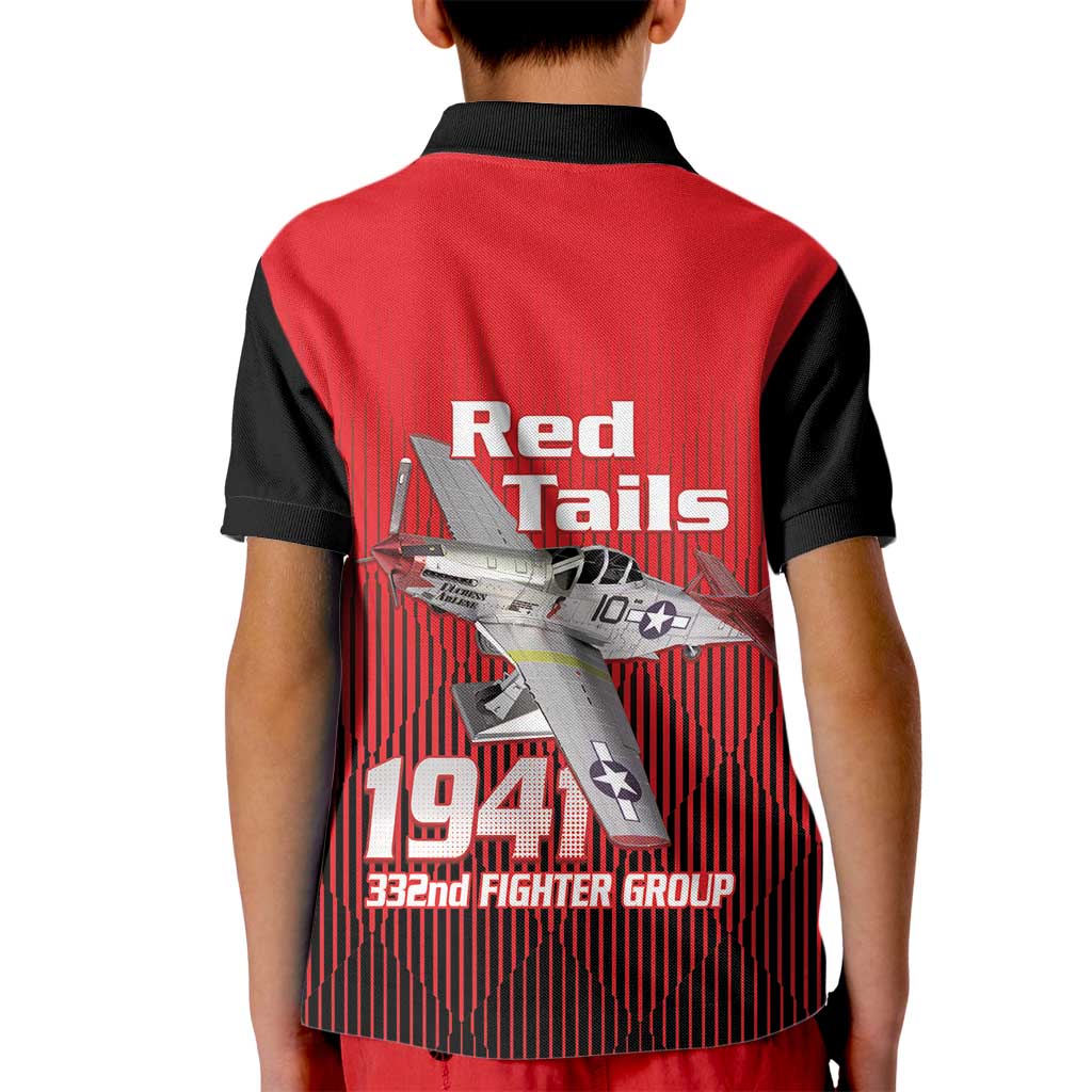 Tuskegee Red Tails Airmen Kid Polo Shirt P-51 Mustang 332nd Fighter Group - Black Red - Wonder Print Shop