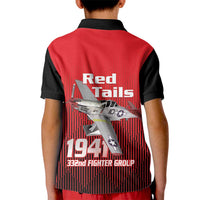 Tuskegee Red Tails Airmen Kid Polo Shirt P-51 Mustang 332nd Fighter Group - Black Red - Wonder Print Shop