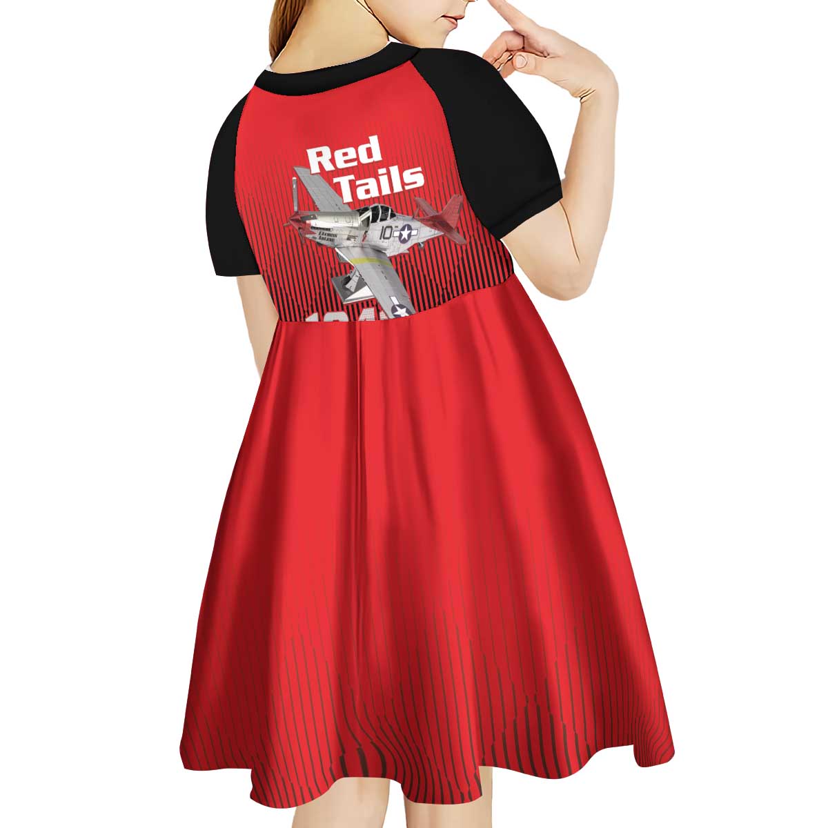 Tuskegee Red Tails Airmen Kid Short Sleeve Dress P-51 Mustang 332nd Fighter Group - Black Red - Wonder Print Shop