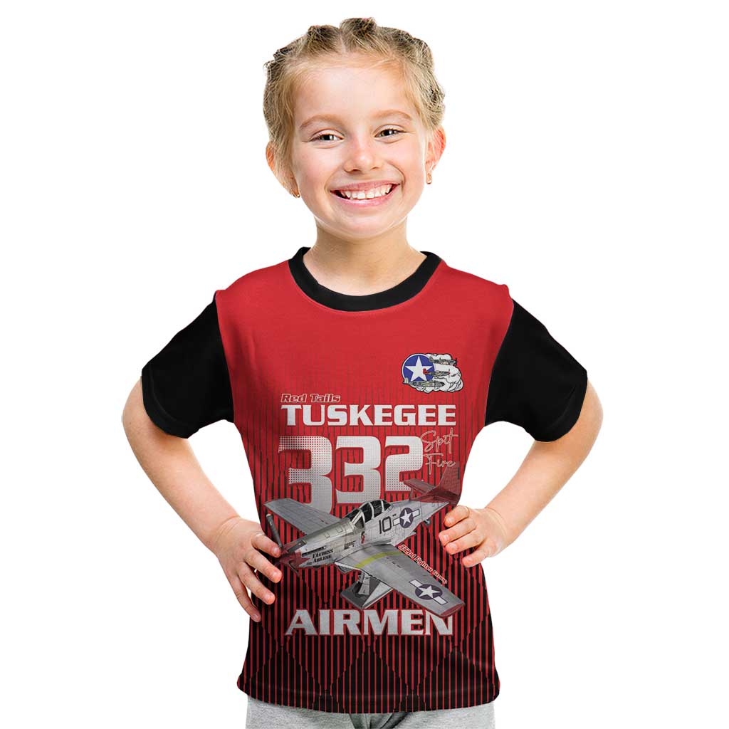 Tuskegee Red Tails Airmen Kid T Shirt P-51 Mustang 332nd Fighter Group - Black Red - Wonder Print Shop
