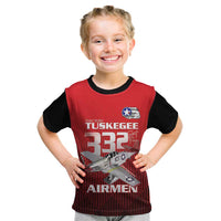 Tuskegee Red Tails Airmen Kid T Shirt P-51 Mustang 332nd Fighter Group - Black Red - Wonder Print Shop